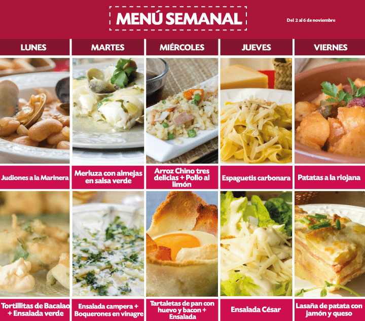 Recetas Arroces y Pastas | Receta Menú Semanal del 2 al 6 noviembre