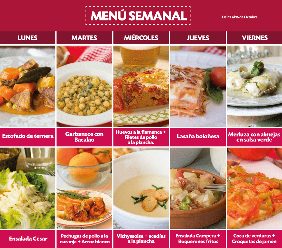 Menú Semanal del 26 al 30 octubre | Recetas La Masía