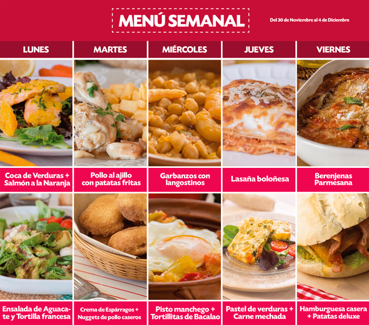 Menú Semanal del 30 noviembre al 4 diciembre | Recetas La Masía