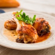 Pollo asado con glaseado de miel y vinagre balsámico