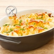 Coliflor gratinada con pollo, bechamel y queso sin gluten