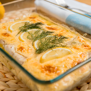  merluza con mayonesa gratinada al eneldo