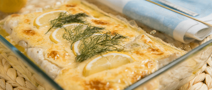 Merluza con mayonesa gratinada al eneldo