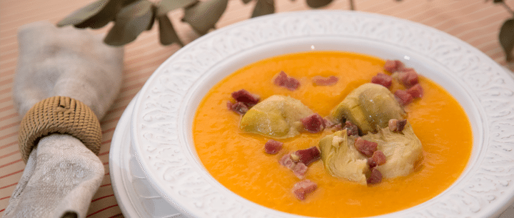 Alcachofas con crema de calabaza