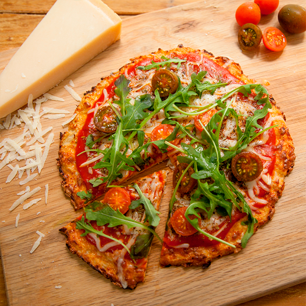 pizza con masa de coliflor