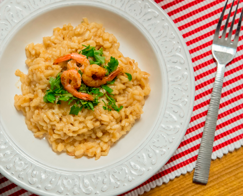 risotto de gambas y lambrusco