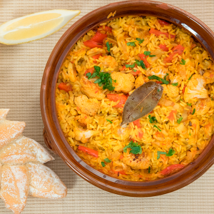 arroz al horno con coliflor y sepia