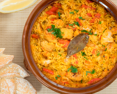 arroz al horno con coliflor y sepia