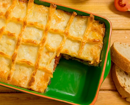 pastel de pisto con patatas y queso