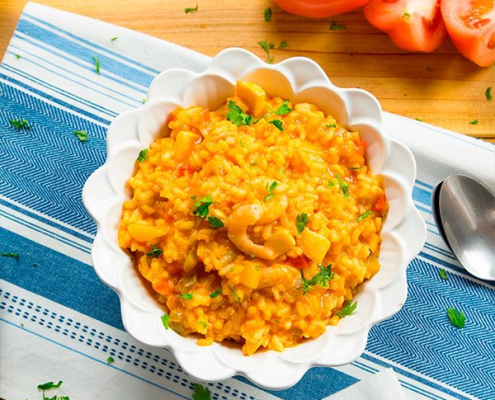 arroz caldoso con gambas y sepia