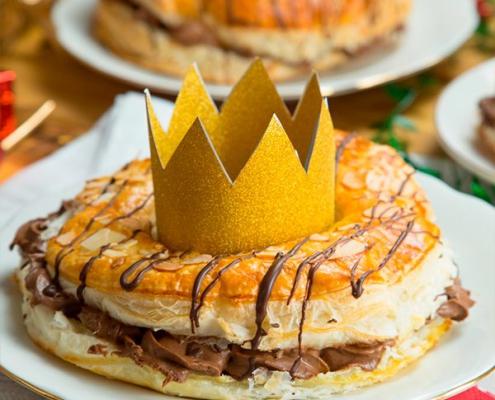 Roscón de Reyes de hojaldre y chocolate