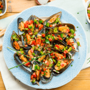 mejillones con vinagreta oriental