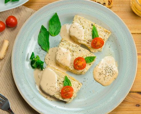 Pastel de verduras con mayonesa de soja