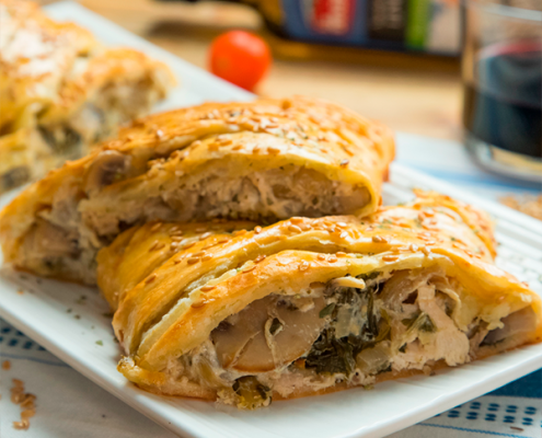 Trenza de pollo y crema de acelgas