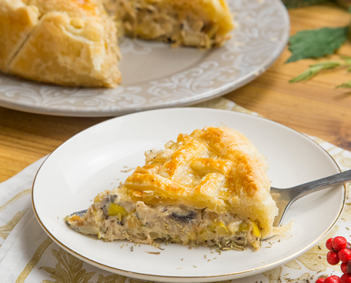 Pastel de pollo y champiñones