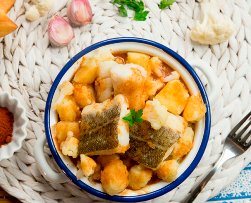 Bacalao a la gallega con coliflor