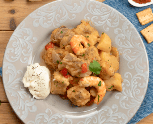 Bacalao frito con verduras al arriero