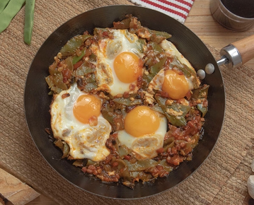 Judías verdes con tomate y huevo