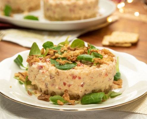 Timbal de langostinos y merluza