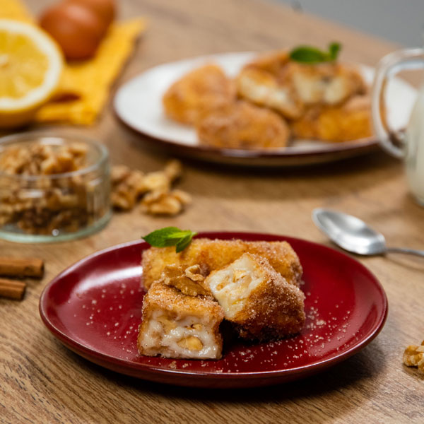 Leche frita con nueces