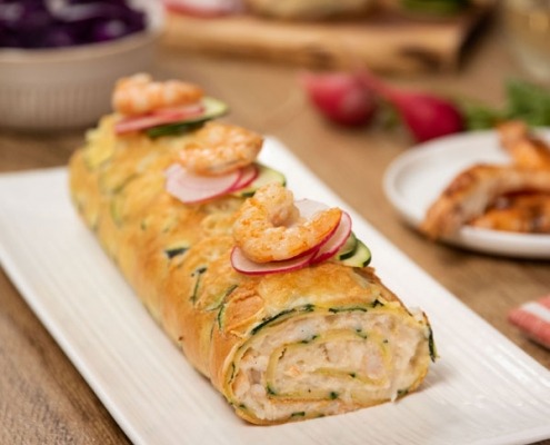 Brazo gitano de calabacín y gambas