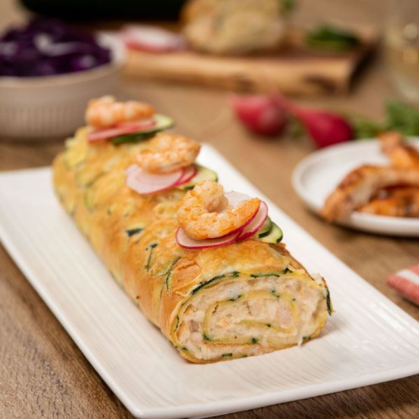 Brazo gitano de calabacín y gambas