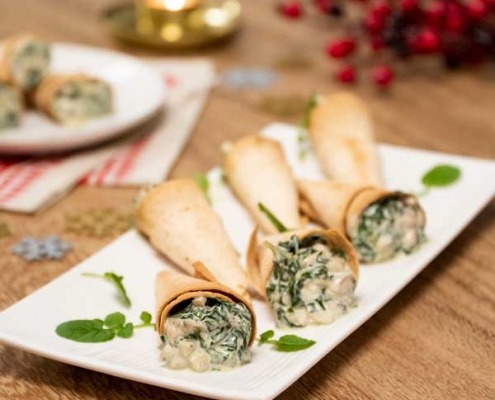 Conos rellenos de champiñones y espinacas