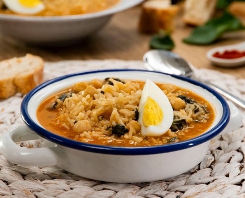 Garbanzos con espinacas y arroz