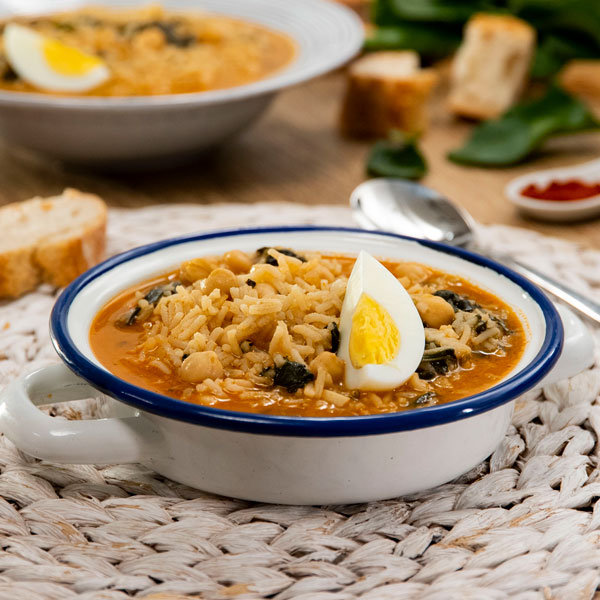 Garbanzos con espinacas y arroz