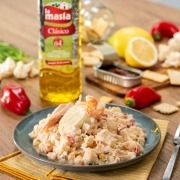 Ensaladilla de coliflor con gambas y mayonesa de anchoas