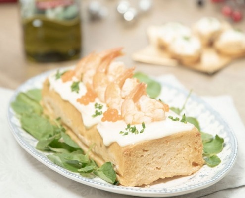 Pastel de salmón y langostinos