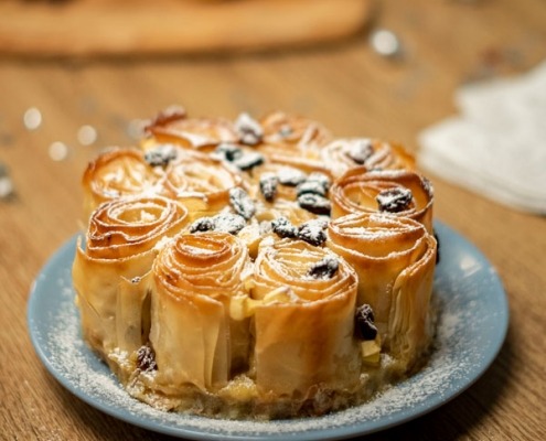 Tarta de flores con pasta filo