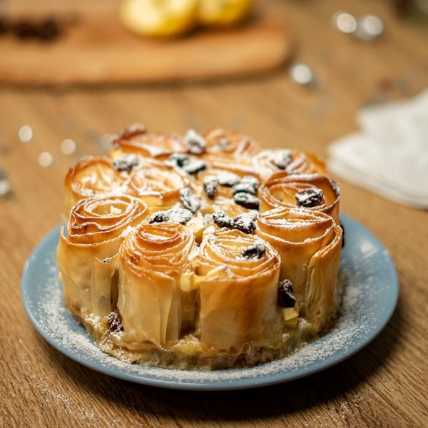 Tarta de flores con pasta filo