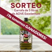 Ganadores Sorteo La Masía mayo - garrafa de 5 litros de AOVE Excelentum